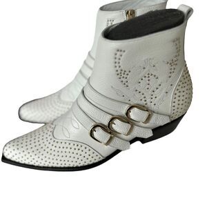 Anine Bing Penny Leather Ankle Boots Booties White NEW